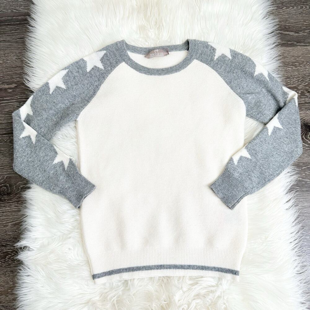 Brodie Cashmere Womens Raglan‎ Sleeve Sweater Size XS Star Print Luxury